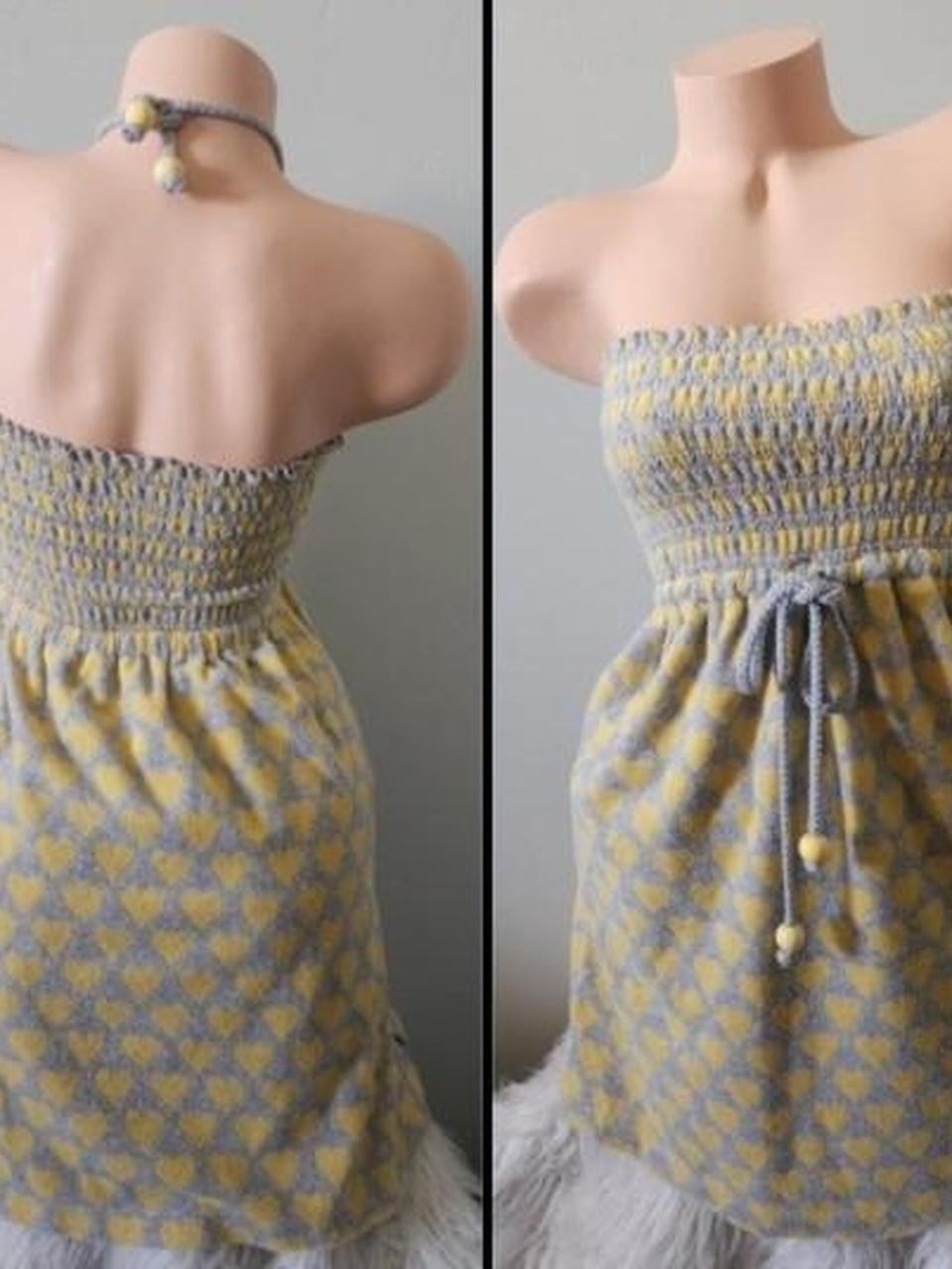 Juicy Couture Yellow & Gray Strapless Babydoll Dress